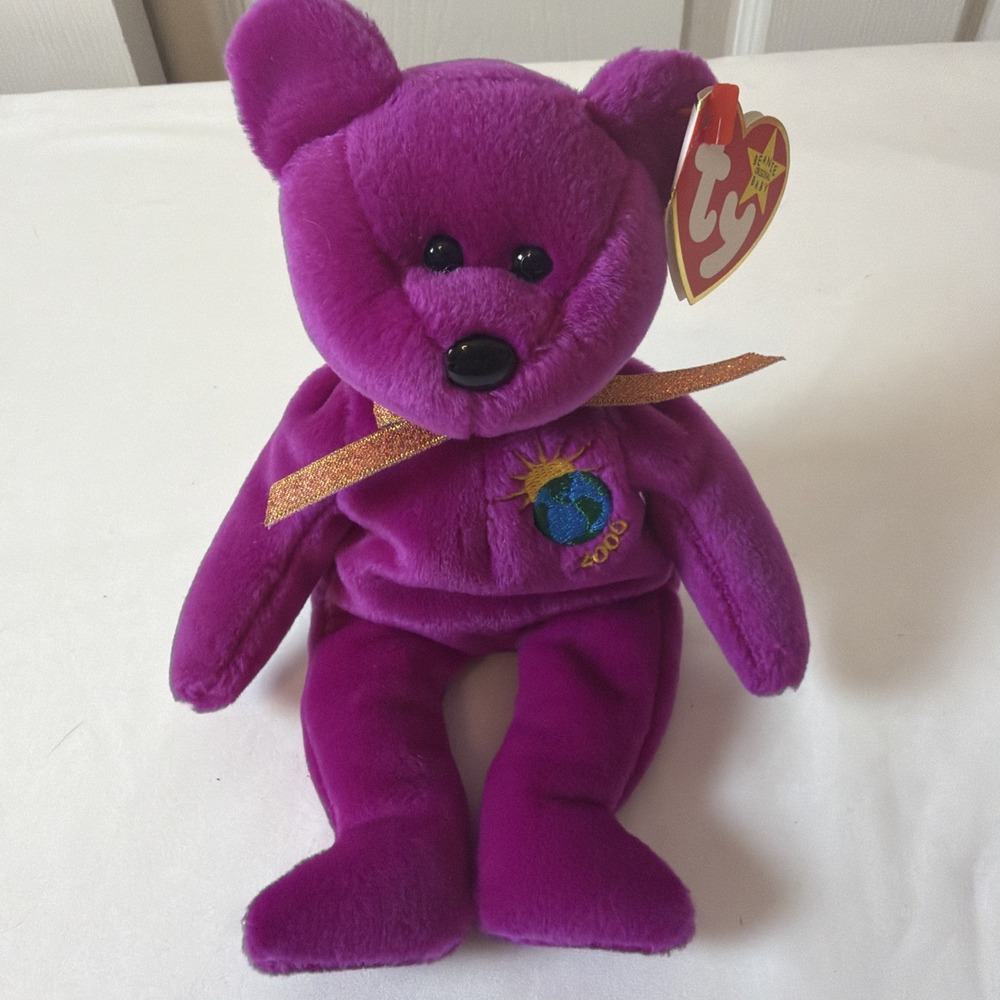 Ty Beanie Babies Millennium Bear Retired 1999 Purple Plush with Tag